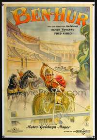 f058 BEN-HUR linen German 37x55 movie poster '25 chariot race image!