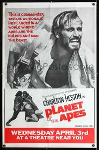 f001 PLANET OF THE APES 29x45 subway movie poster '68 Heston
