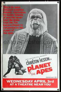 f003 PLANET OF THE APES 29x45 subway movie poster '68 Dr. Zaius!