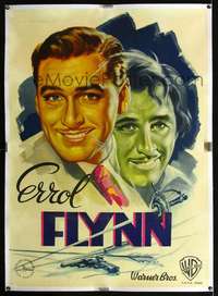f075 ERROL FLYNN linen Italian one-panel movie poster '38 best art portrait!