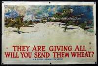 f086 SEND THEM WHEAT linen war poster '18 Harvey Dunn art