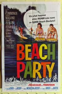 h082 BEACH PARTY one-sheet movie poster '63 surfing Frankie Avalon & Annette Funicello!