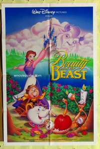 h087 BEAUTY & THE BEAST DS one-sheet movie poster '91 Walt Disney classic!