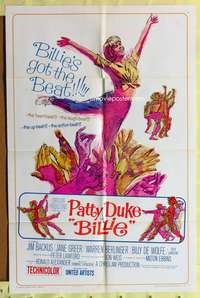 h121 BILLIE style B one-sheet movie poster '65 cool artwork of dancing Patty Duke!