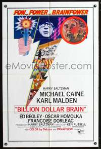 h122 BILLION DOLLAR BRAIN one-sheet movie poster '67 Michael Caine, Ken Russell