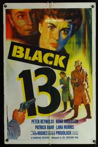 h124 BLACK 13 one-sheet movie poster '54 cool English crime artwork!