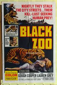 h128 BLACK ZOO one-sheet movie poster '63 horror, lions and tigers seeking human prey!