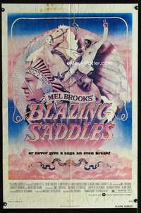 h129 BLAZING SADDLES one-sheet movie poster '74 classic Mel Brooks western!