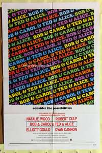h136 BOB & CAROL & TED & ALICE one-sheet movie poster '69 Paul Mazursky, Natalie Wood, Elliott Gould