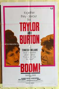 h141 BOOM one-sheet movie poster '68 Elizabeth Taylor, Richard Burton, Tennessee Williams