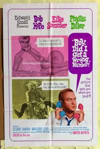 h146 BOY DID I GET A WRONG NUMBER one-sheet movie poster '66 Bob Hope, sexy Elke Sommer!