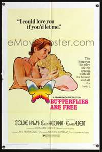 h160 BUTTERFLIES ARE FREE one-sheet movie poster '72 Goldie Hawn, Edward Albert