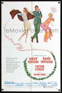 h163 CACTUS FLOWER one-sheet movie poster '69 Walter Matthau, Goldie Hawn, Ingrid Bergman