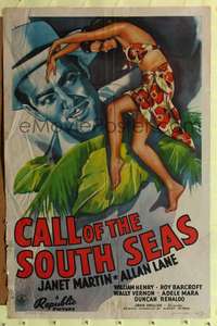 h168 CALL OF THE SOUTH SEAS one-sheet movie poster '44 sexy tropical babe in sarong!
