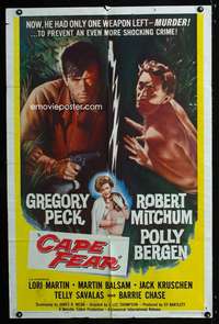 h175 CAPE FEAR one-sheet movie poster '62 Gregory Peck, Robert Mitchum