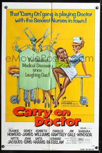 h190 CARRY ON DOCTOR one-sheet movie poster '72 English sexiest hospital nurses!