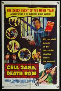 h200 CELL 2455 DEATH ROW one-sheet movie poster '55 Caryl Chessman biography!