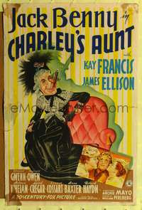 h202 CHARLEY'S AUNT style B one-sheet movie poster '41 wacky art of Jack Benny, Kay Francis