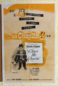 h205 CHASE ME CHARLIE one-sheet movie poster R59 Charles Chaplin with bulldog!