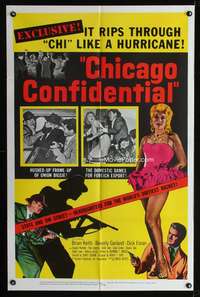h206 CHICAGO CONFIDENTIAL one-sheet movie poster '57 Brian Keith, sexy Beverly Garland!