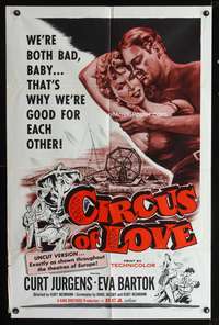 h213 CIRCUS OF LOVE one-sheet movie poster '58 Eva Bartok, Curt Jurgens