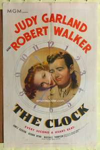 h216 CLOCK one-sheet movie poster '45 classic Judy Garland, Robert Walker
