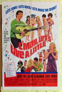 h220 C'MON LET'S LIVE A LITTLE one-sheet movie poster '67 Bobby Vee plays guitar for sexy teens!