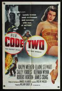 h222 CODE TWO one-sheet movie poster '53 Ralph Meeker, sexy Elaine Stewart!