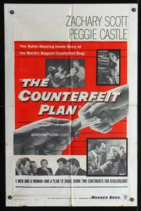 h230 COUNTERFEIT PLAN one-sheet movie poster '57 Peggy Castle, Zachary Scott