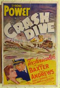 h233 CRASH DIVE one-sheet movie poster '43 Tyrone Power, Anne Baxter
