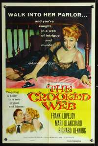h238 CROOKED WEB one-sheet movie poster '55 sexy art of bad girl with gun!