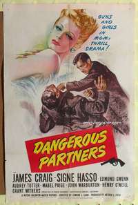 h246 DANGEROUS PARTNERS one-sheet movie poster '45 thrilling guns & girls!