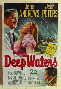 h251 DEEP WATERS one-sheet movie poster '48 Dana Andrews, Jean Peters, Cesar Romero