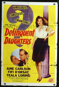 h253 DELINQUENT DAUGHTERS one-sheet movie poster '44 wild unchecked youth!