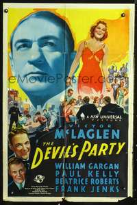 h258 DEVIL'S PARTY one-sheet movie poster '38 Victor McLaglen, great artwork!
