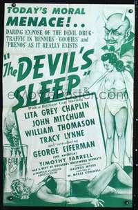 h259 DEVIL'S SLEEP one-sheet movie poster '51 Lita Grey Chaplin fights drug traffickers!