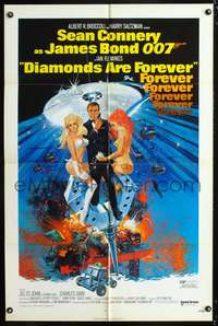 h260 DIAMONDS ARE FOREVER one-sheet movie poster '71 Connery as James Bond, Robert McGinnis art!