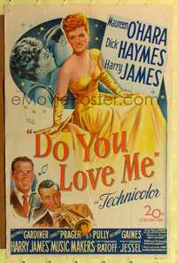 h264 DO YOU LOVE ME one-sheet movie poster '46 Maureen O'Hara, Harry James playing his trumpet!