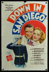 h269 DOWN IN SAN DIEGO one-sheet movie poster '41 Bonita Granville in California!