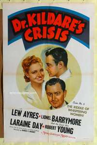 h272 DR. KILDARE'S CRISIS one-sheet movie poster '40 Lew Ayres, Laraine Day, Robert Young