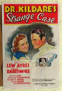 h273 DR. KILDARE'S STRANGE CASE one-sheet movie poster '40 Lew Ayres, Laraine Day