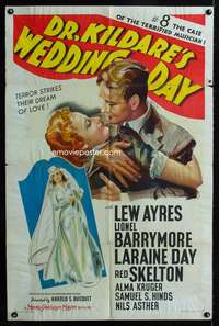 h274 DR. KILDARE'S WEDDING DAY one-sheet movie poster '41 Lew Ayres marries Laraine Day!