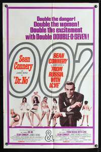 h276 DR. NO/FROM RUSSIA WITH LOVE one-sheet movie poster '65 Sean Connery is James Bond!