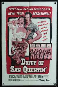 h282 DUFFY OF SAN QUENTIN one-sheet movie poster '54 Louis Hayward prison escape image!