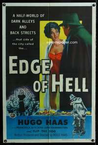 h290 EDGE OF HELL one-sheet movie poster '56 Hugo Haas, very bad girl!