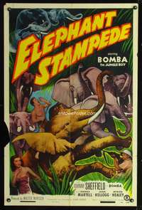 h298 ELEPHANT STAMPEDE one-sheet movie poster '51 Johnny Sheffield as Bomba the Jungle Boy!