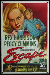 h308 ESCAPE one-sheet movie poster '48 Rex Harrison, Peggy Cummins