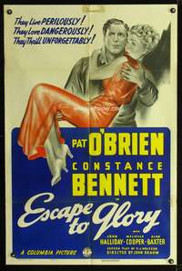 h313 ESCAPE TO GLORY one-sheet movie poster '40 Pat O'Brien, Constance Bennett