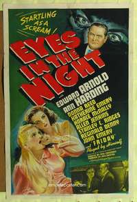 h320 EYES IN THE NIGHT one-sheet movie poster '42 Fred Zinnemann, Edward Arnold, Ann Harding