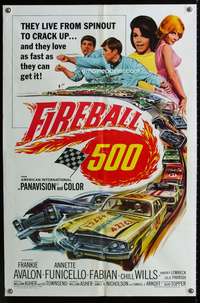 h328 FIREBALL 500 one-sheet movie poster '66 race car driver Frankie Avalon!